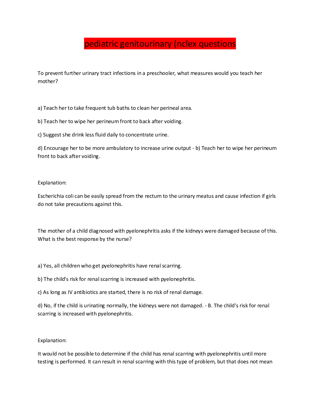 Preview image for pediatric genitourinary (nclex questions